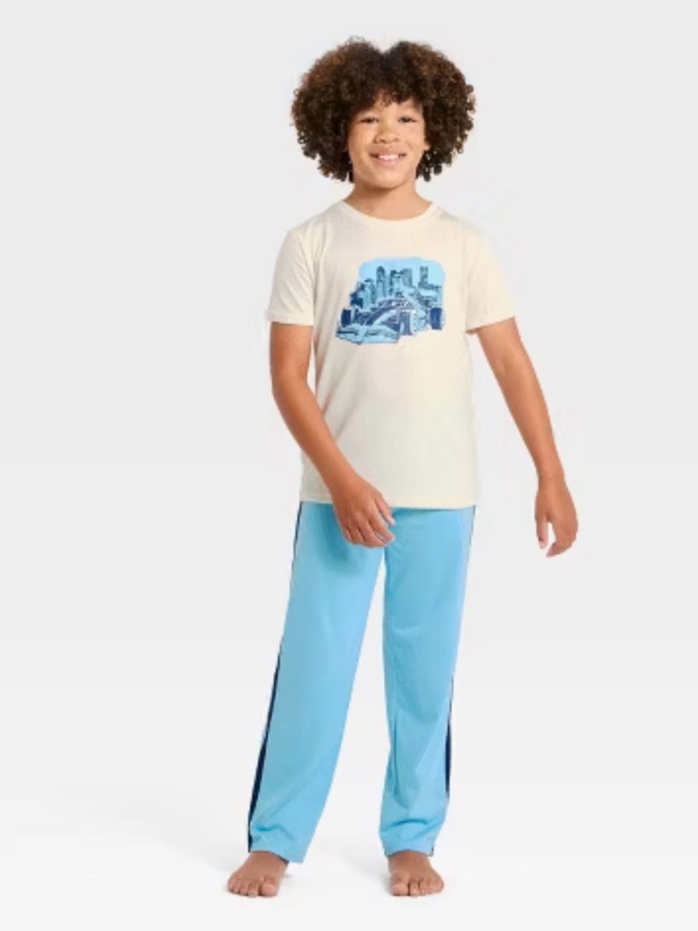 Cat & Jack Cream Graphic Tee, short and Light Blue Pajama Pants and Set size 6/7
